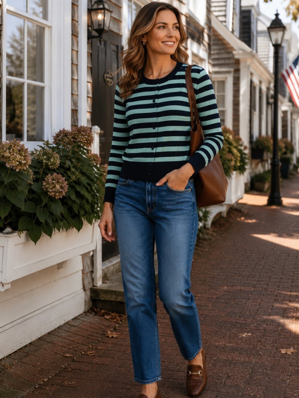 J.Crew Factory Jackie Cardigan Navy Mint Stripe Cotton NWT M